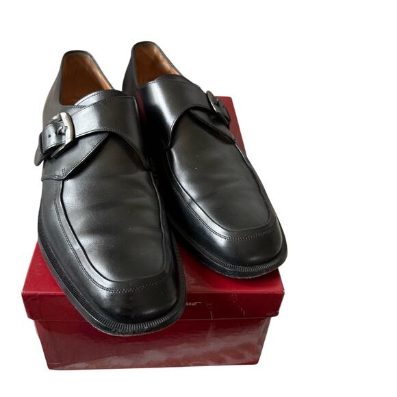 Salvatore Ferragamo Silver Buckle Black Leather Loafers Shoes Men’s 9 D main image 7